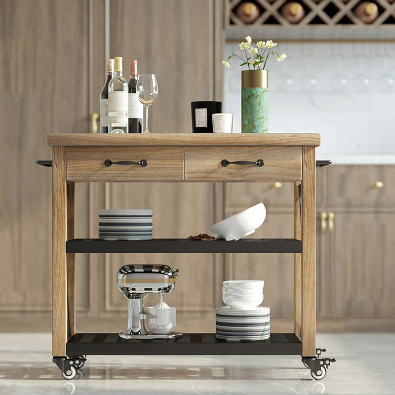 Modern Open Storage Kitchen Trolley Rolling Pine Wood Prep Table