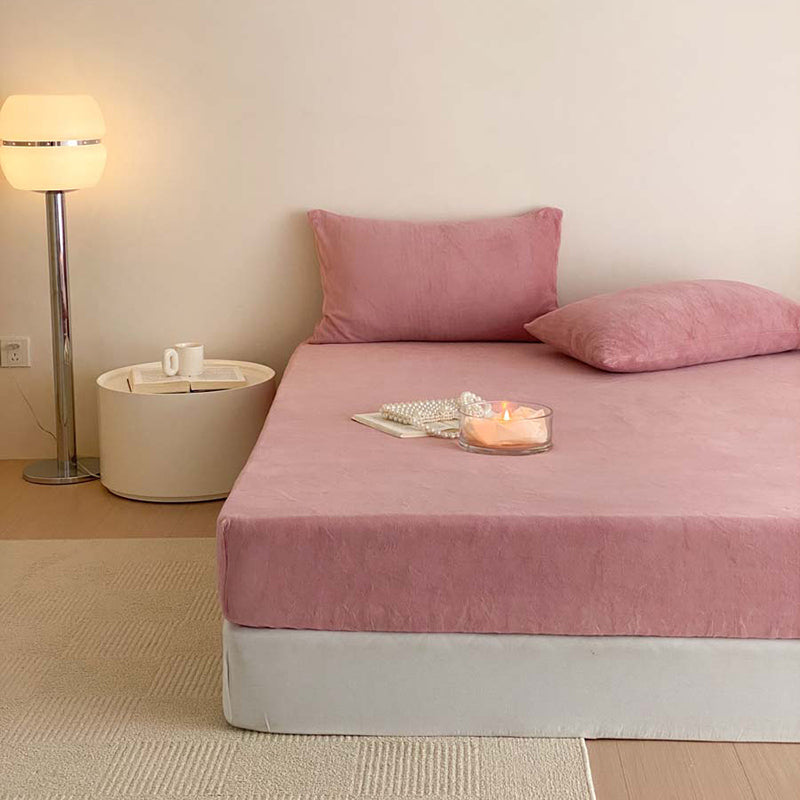 Non-Pilling Fitted Sheet Solid Color Polyester Ultra-Soft Breathable Fitted Sheet