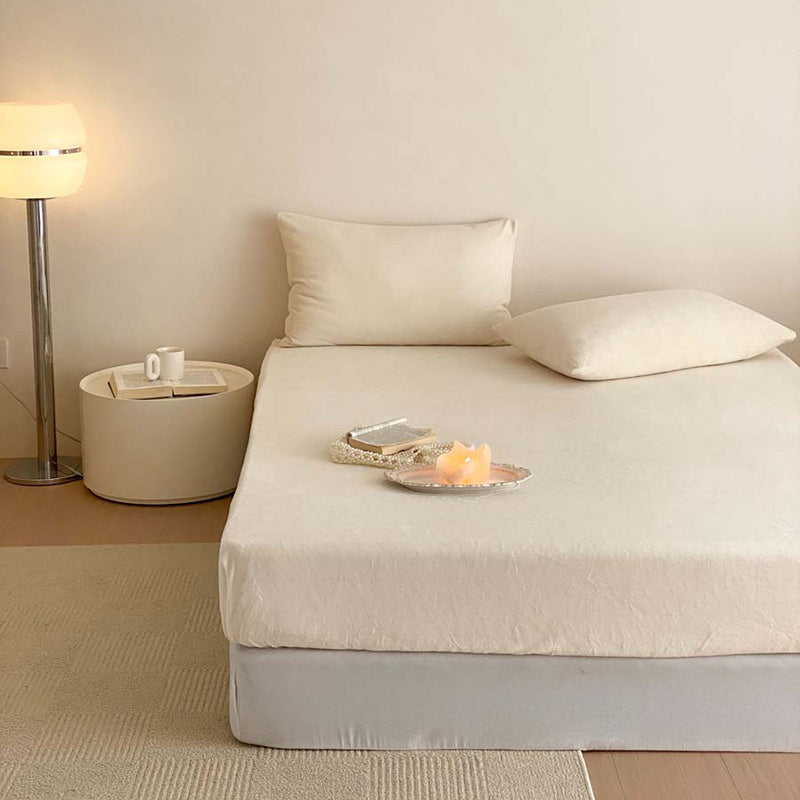 Non-Pilling Fitted Sheet Solid Color Polyester Ultra-Soft Breathable Fitted Sheet