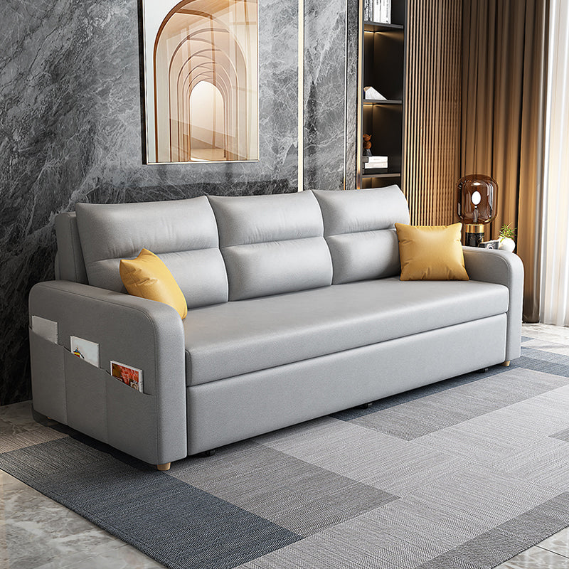 Modern Faux Leather Sleeper Upholstered Square Arms Sofa Bed in Gray