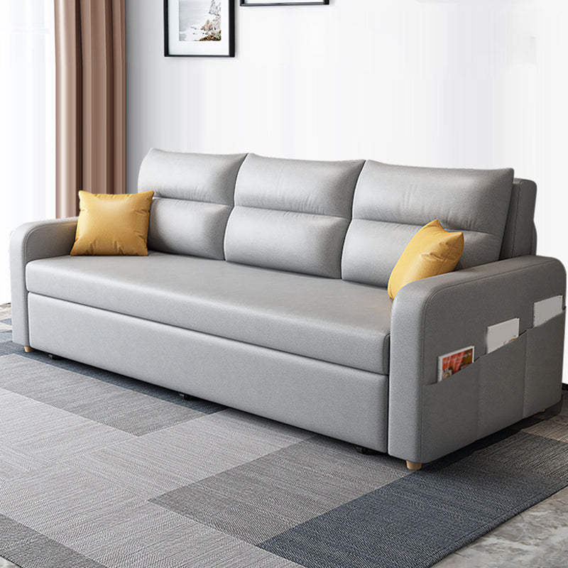 Modern Faux Leather Sleeper Upholstered Square Arms Sofa Bed in Gray