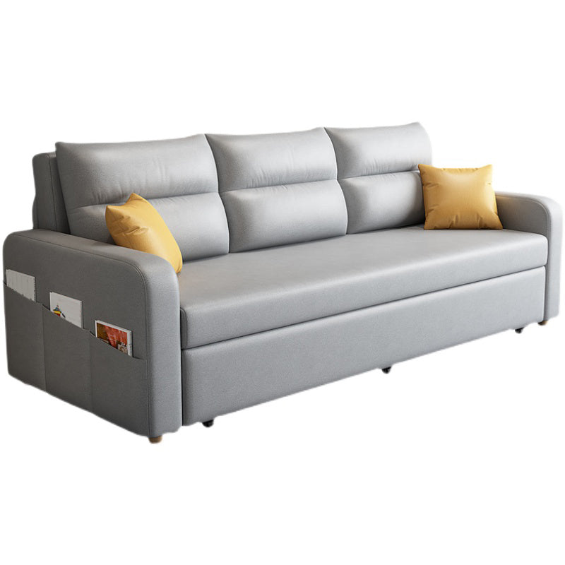 Modern Faux Leather Sleeper Upholstered Square Arms Sofa Bed in Gray