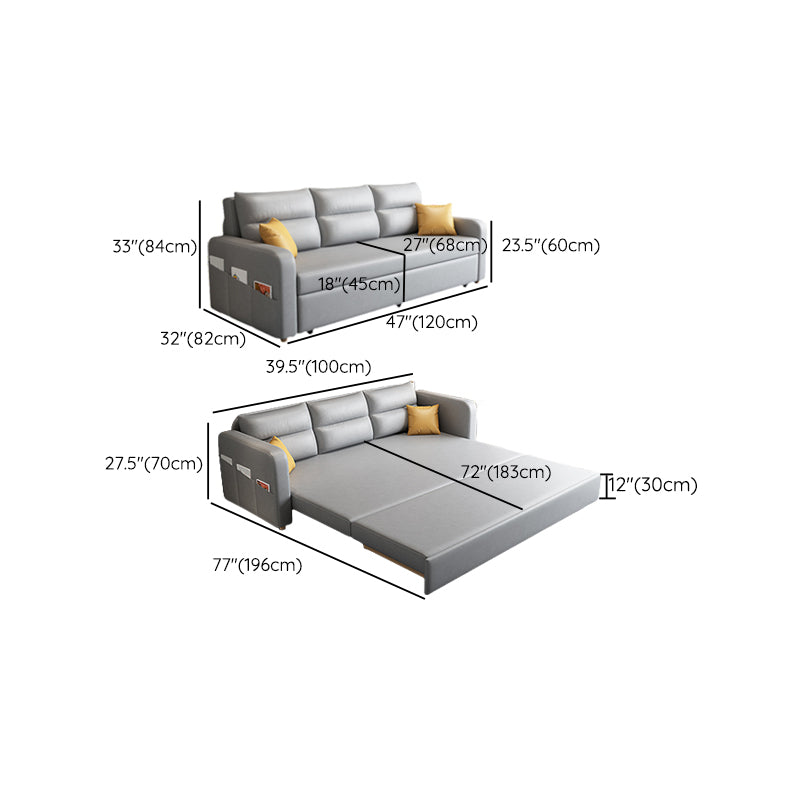 Modern Faux Leather Sleeper Upholstered Square Arms Sofa Bed in Gray