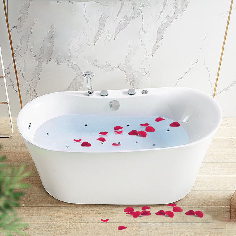 White Acrylic Freestanding Bathtub Oval Modern Handles Included Bath