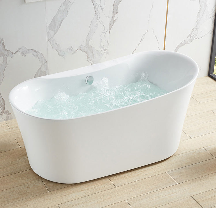 White Acrylic Freestanding Bathtub Oval Modern Handles Included Bath