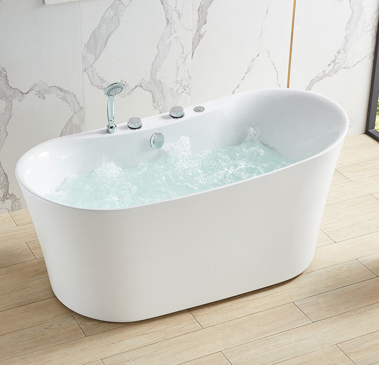 White Acrylic Freestanding Bathtub Oval Modern Handles Included Bath