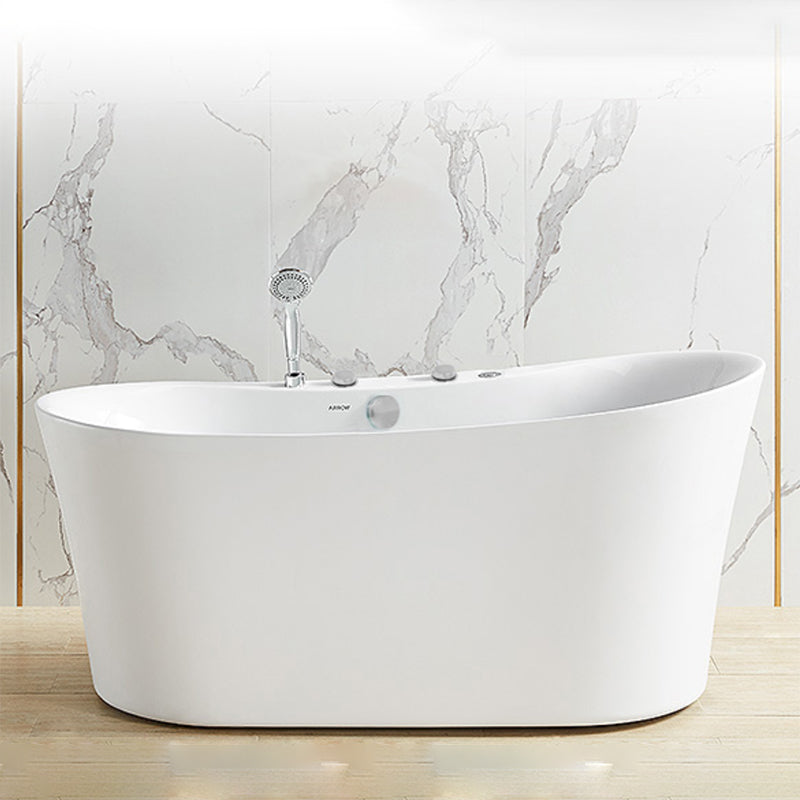 White Acrylic Freestanding Bathtub Oval Modern Handles Included Bath