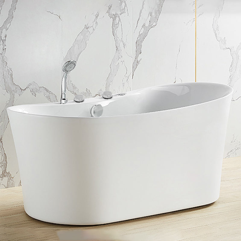 White Acrylic Freestanding Bathtub Oval Modern Handles Included Bath