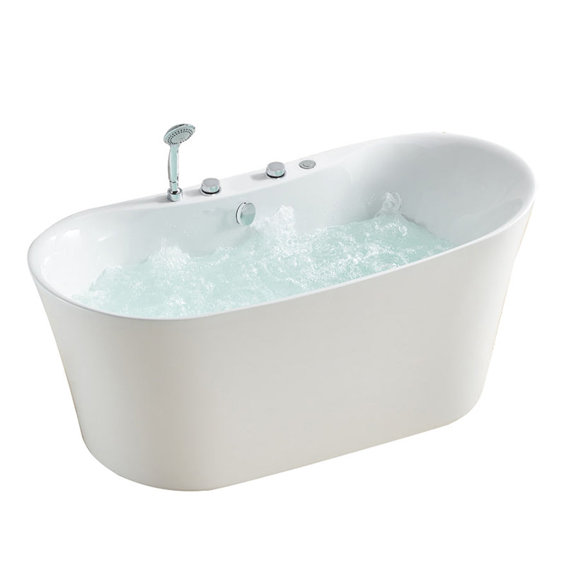 White Acrylic Freestanding Bathtub Oval Modern Handles Included Bath