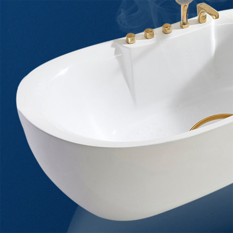 White Acrylic Freestanding Bathtub Oval Modern Handles Included Bath