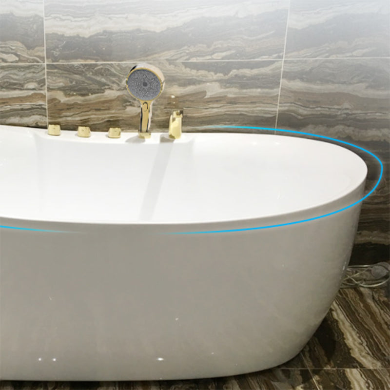 White Acrylic Freestanding Bathtub Oval Modern Handles Included Bath
