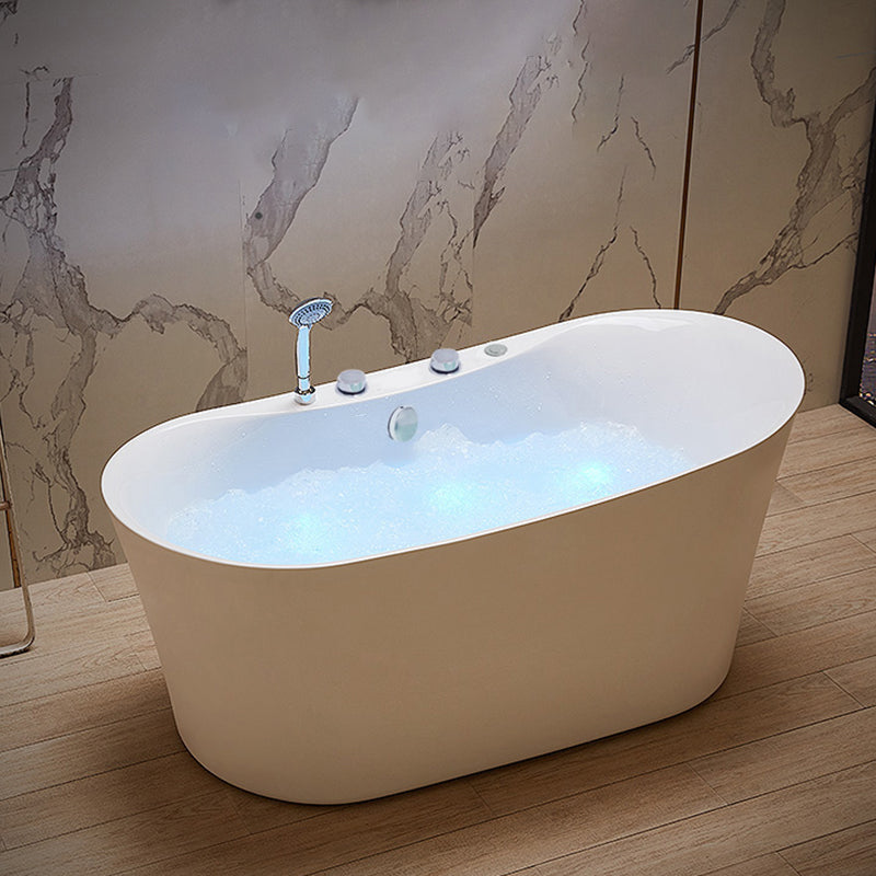 White Acrylic Freestanding Bathtub Oval Modern Handles Included Bath