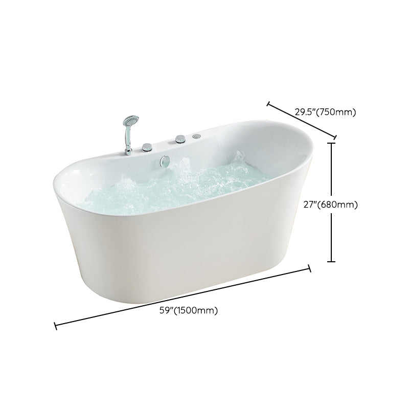 White Acrylic Freestanding Bathtub Oval Modern Handles Included Bath