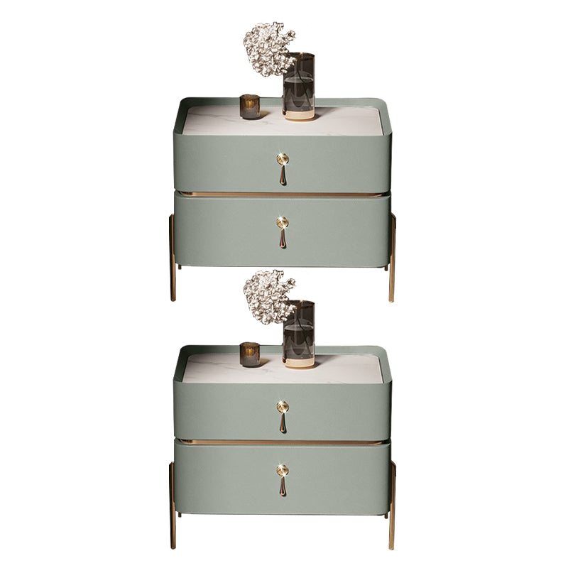 Modern 2 Drawers Accent Table Nightstand Antique Finish Bed Nightstand