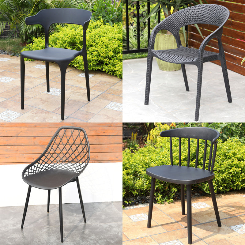 Contemporary Plastic Outdoors Dining Chairs Stacking Patio Dining Armchair