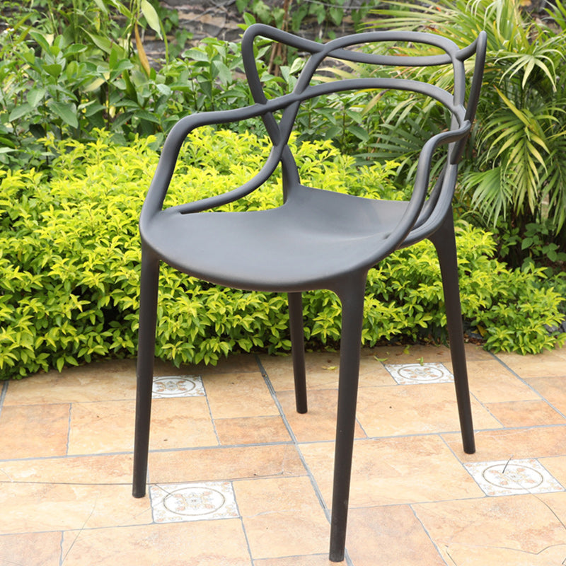 Contemporary Plastic Outdoors Dining Chairs Stacking Patio Dining Armchair