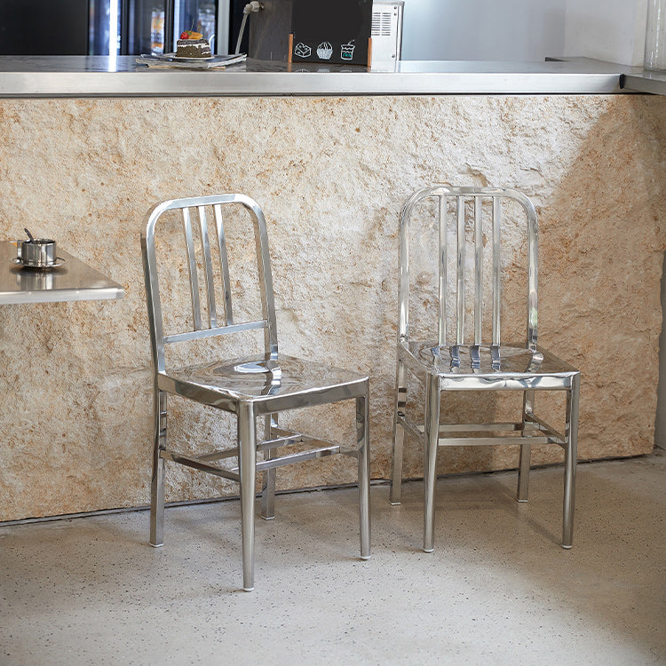 Industrial Metal Outdoor Bistro Chairs Open Back Dining Chairs in Silver