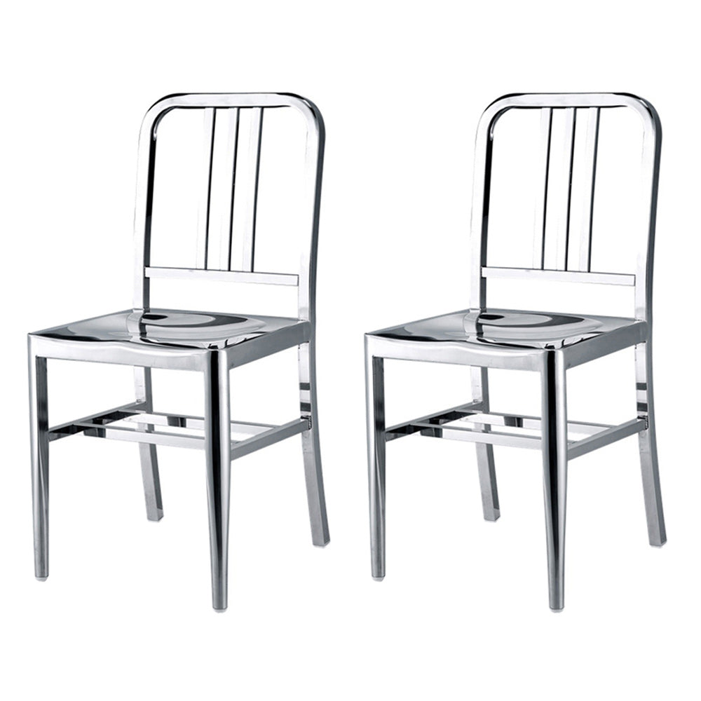 Industrial Metal Outdoor Bistro Chairs Open Back Dining Chairs in Silver