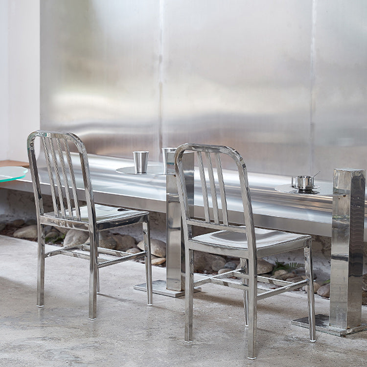 Industrial Metal Outdoor Bistro Chairs Open Back Dining Chairs in Silver