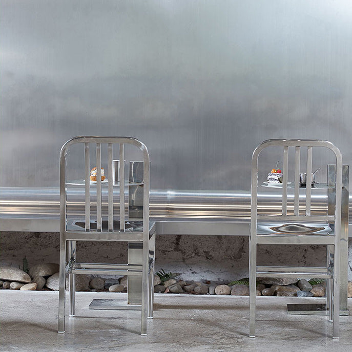 Industrial Metal Outdoor Bistro Chairs Open Back Dining Chairs in Silver