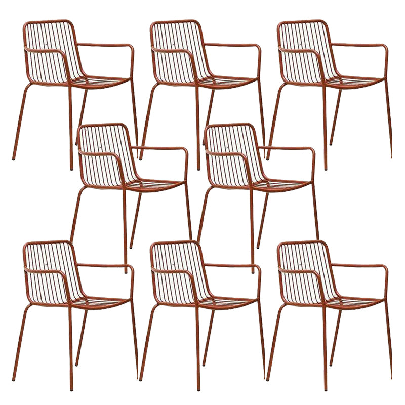 Modern Metal Patio Dining Chairs Open Back Stacking Armchair