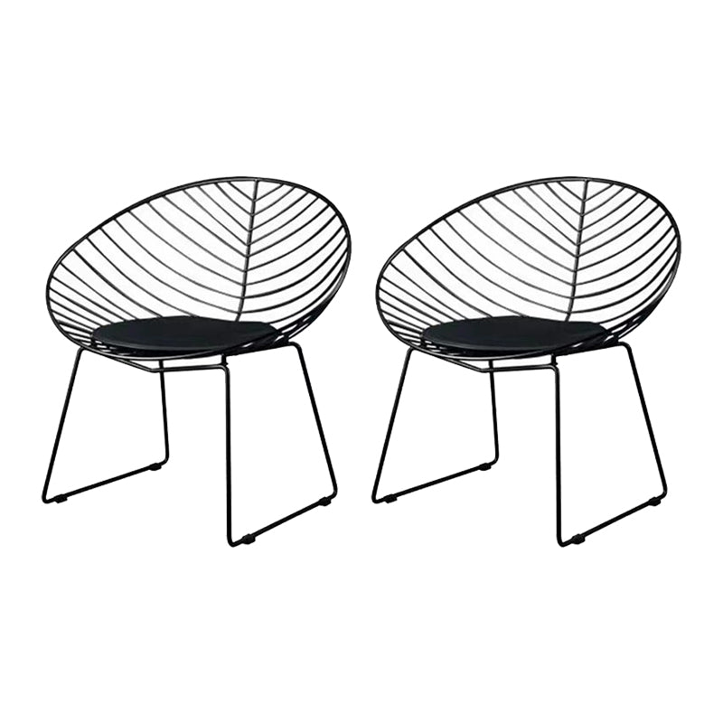 Metal Black/White Outdoors Dining Chairs Open Back Armed Chairs