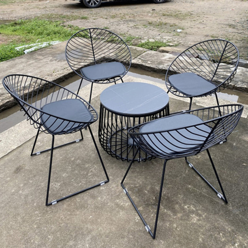 Metal Black/White Outdoors Dining Chairs Open Back Armed Chairs