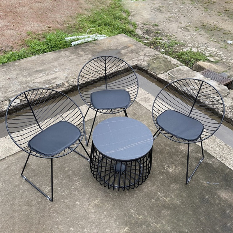 Metal Black/White Outdoors Dining Chairs Open Back Armed Chairs