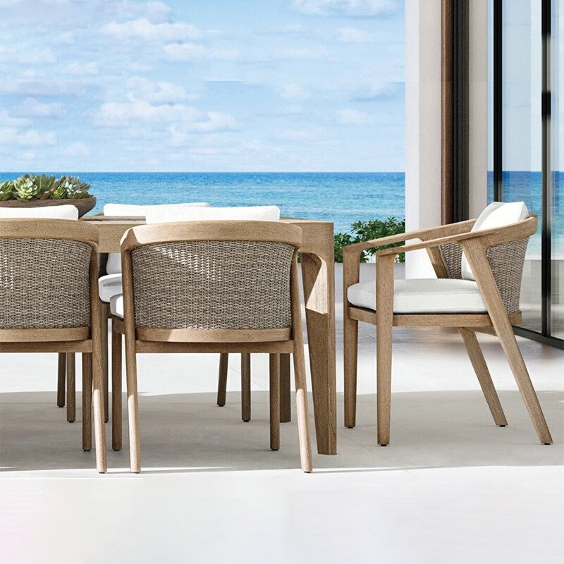 Contemporary Teak Patio Dining Chair Upholstered Outdoor Chair