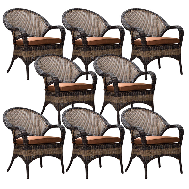 Tropical Rattan Patio Dining Armchair with Arm Brown Dining Armchair