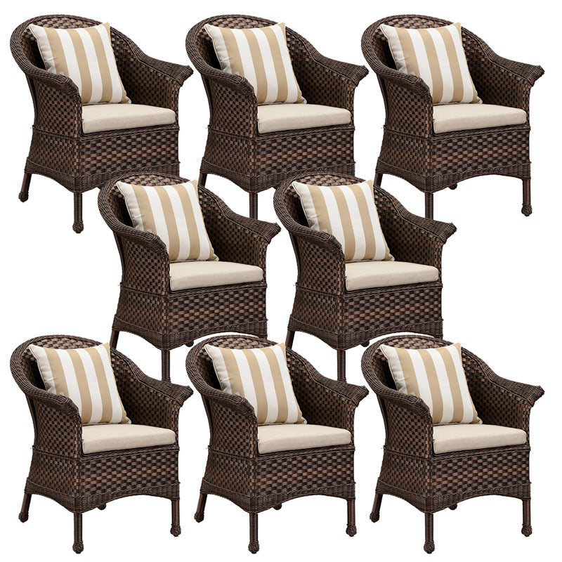 Tropical Rattan Patio Dining Armchair with Arm Brown Dining Armchair