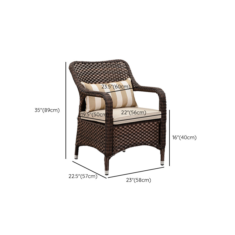 Tropical Rattan Patio Dining Armchair with Arm Brown Dining Armchair