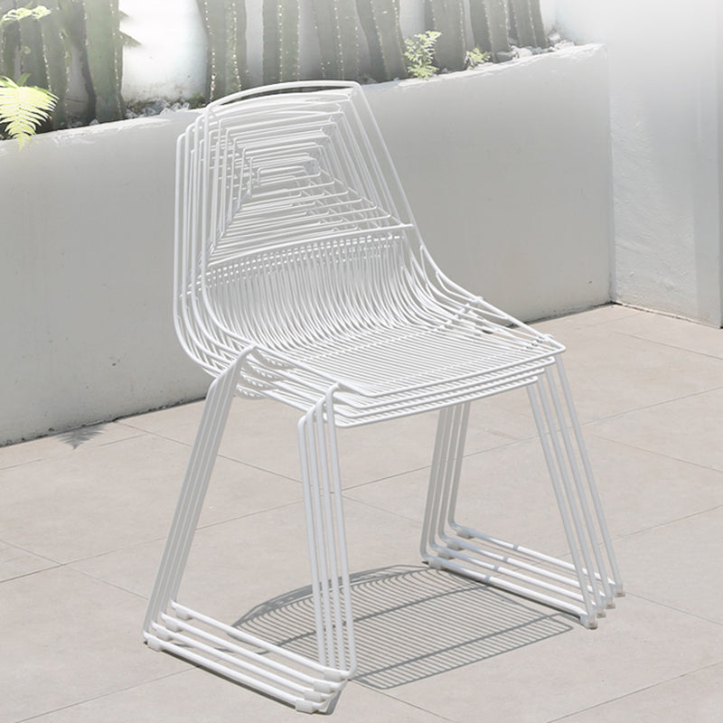Contemporary Metal Dining Side Chair Open Back Stacking Outdoor Chair