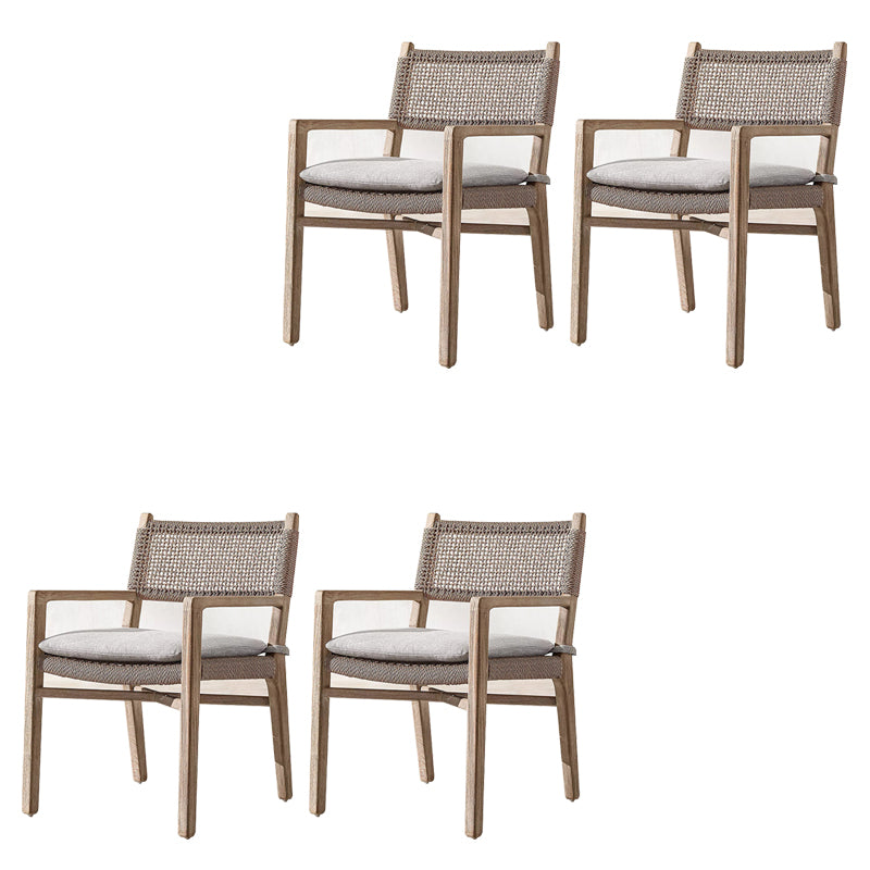 Modern Brown Teak Upholstered Removable Cushion Outdoor Bistro Chairs
