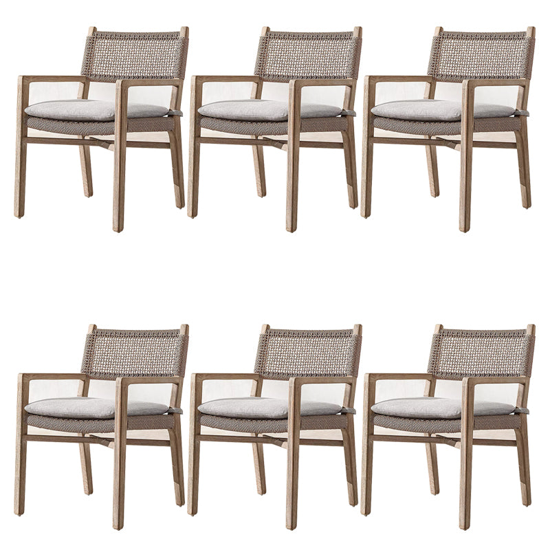 Modern Brown Teak Upholstered Removable Cushion Outdoor Bistro Chairs