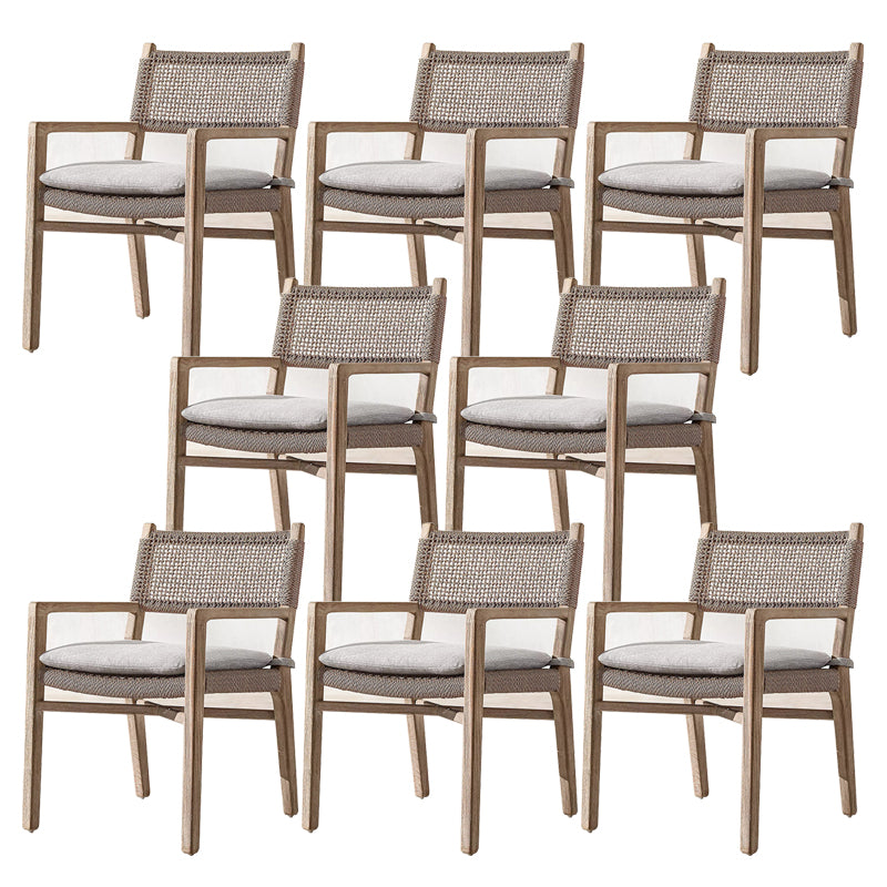 Modern Brown Teak Upholstered Removable Cushion Outdoor Bistro Chairs