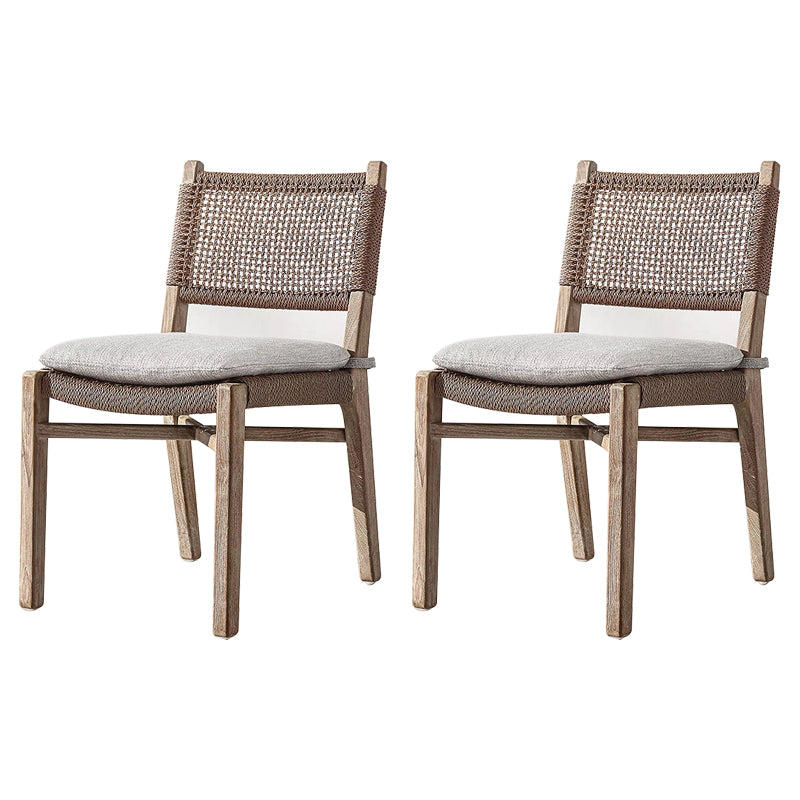 Modern Brown Teak Upholstered Removable Cushion Outdoor Bistro Chairs