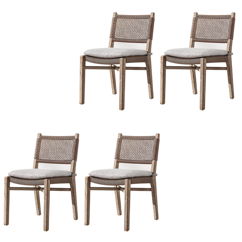 Modern Brown Teak Upholstered Removable Cushion Outdoor Bistro Chairs