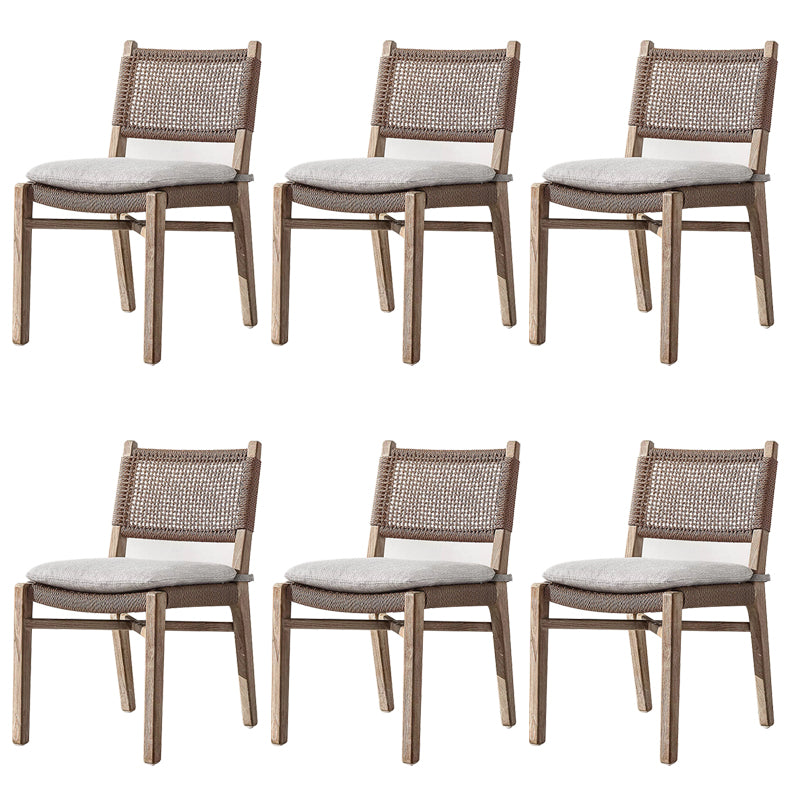 Modern Brown Teak Upholstered Removable Cushion Outdoor Bistro Chairs
