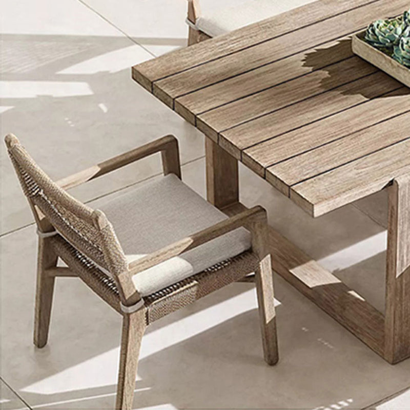 Modern Brown Teak Upholstered Removable Cushion Outdoor Bistro Chairs