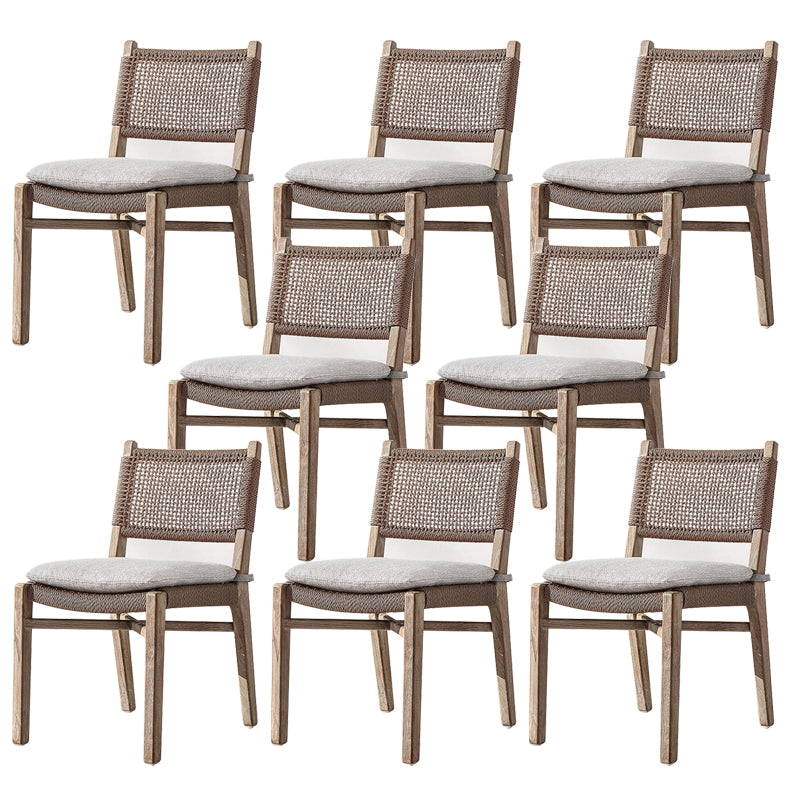 Modern Brown Teak Upholstered Removable Cushion Outdoor Bistro Chairs