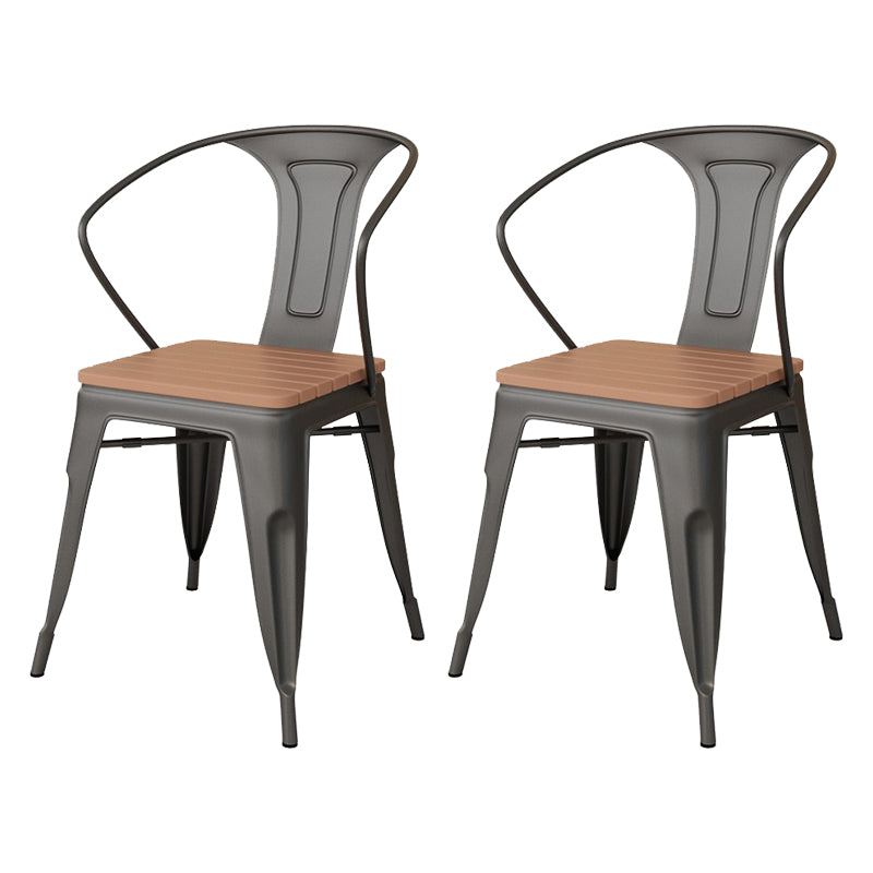 Industrial Arm Chair Iron Black Open Back With Arm Dining Armchair