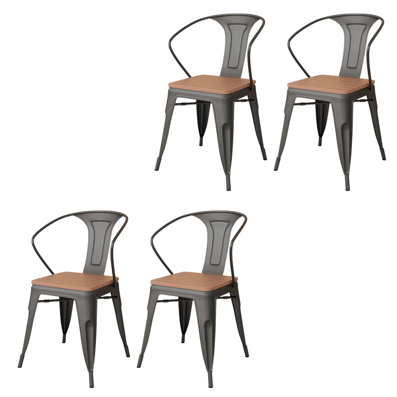 Industrial Arm Chair Iron Black Open Back With Arm Dining Armchair