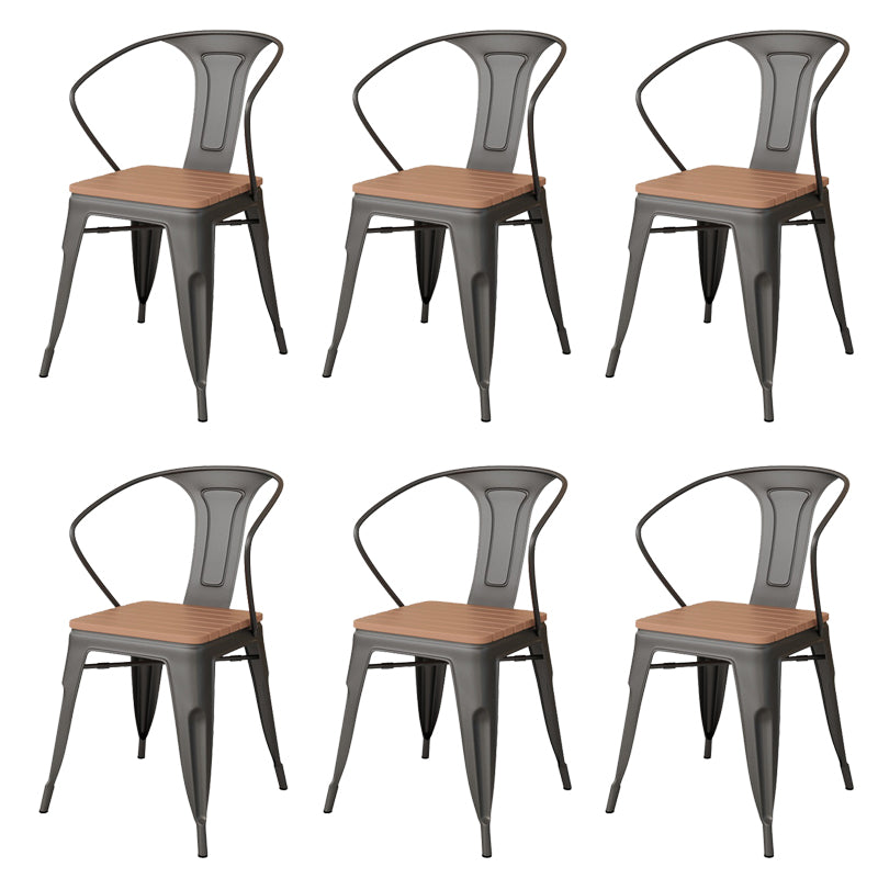 Industrial Arm Chair Iron Black Open Back With Arm Dining Armchair