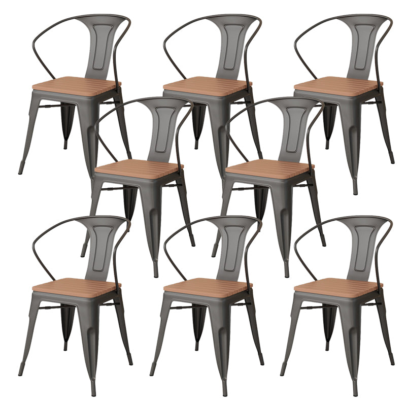 Industrial Arm Chair Iron Black Open Back With Arm Dining Armchair