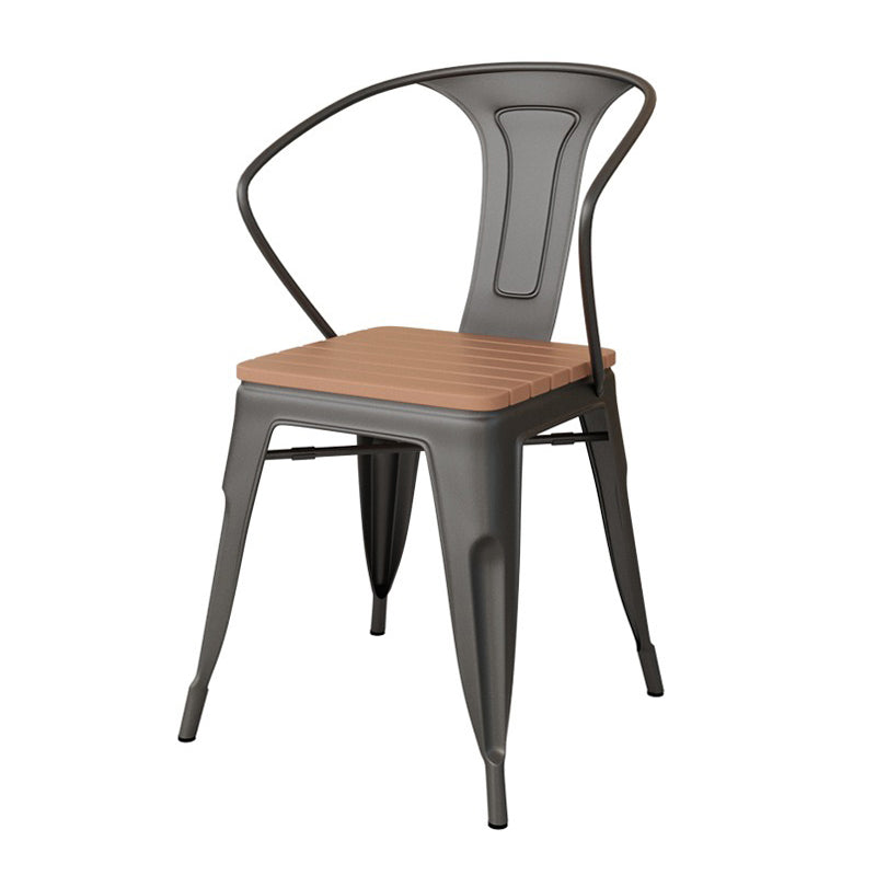 Industrial Arm Chair Iron Black Open Back With Arm Dining Armchair