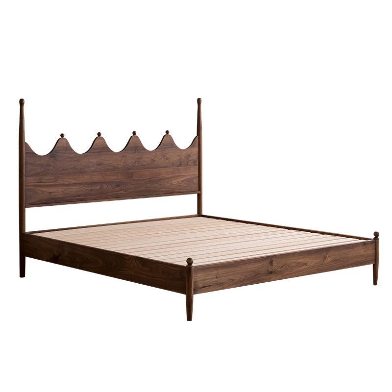 Mid-Century Modern Four Poster Bed Walnut Bed Frame with Headboard