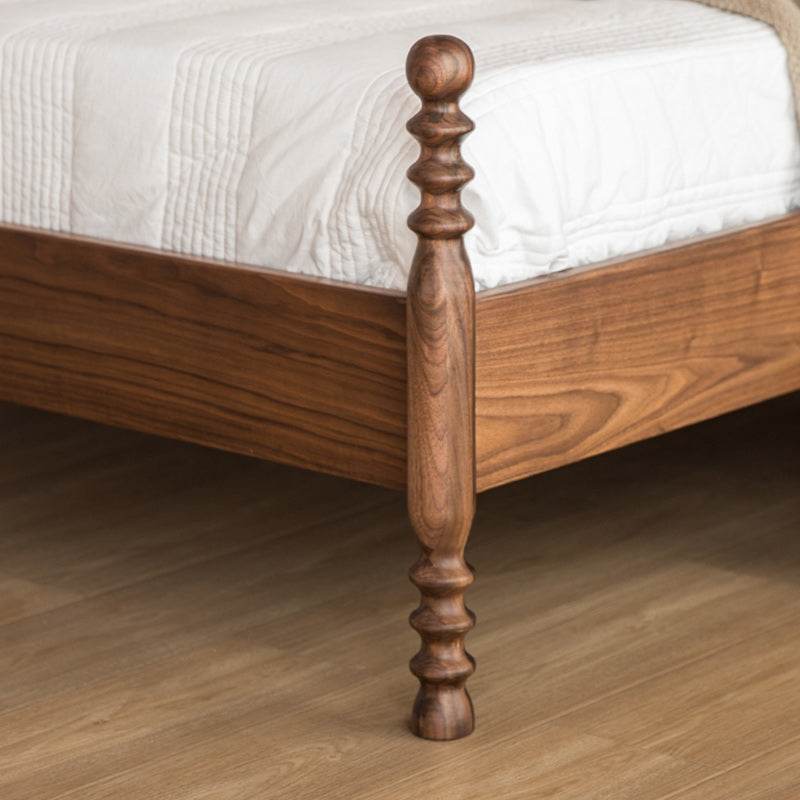 Solid Wood Headboard Poster Bed Walnut Bed Frame with Custom Legs