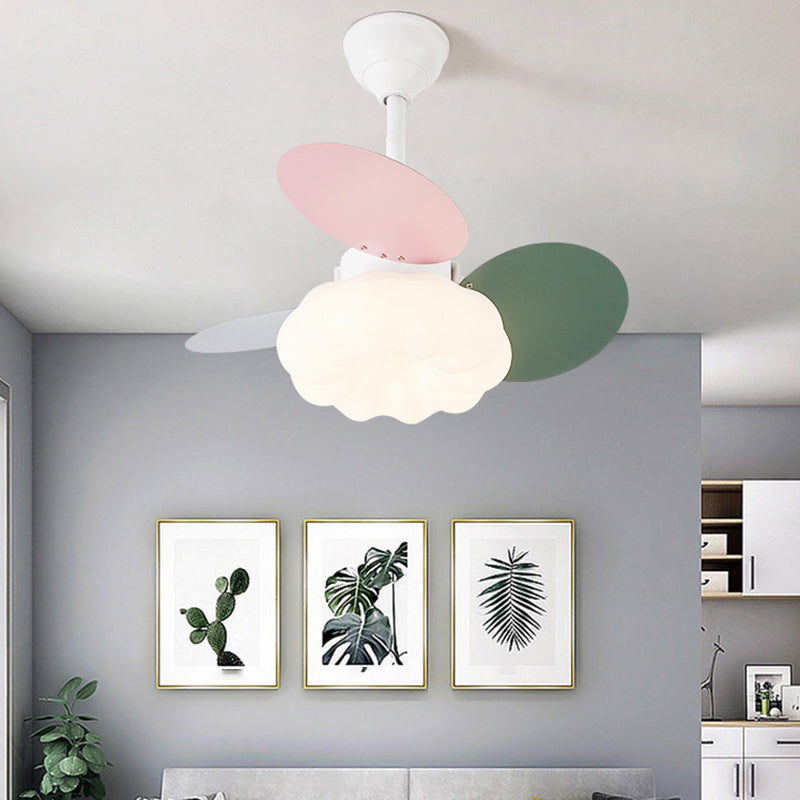 Kids Style LED Ceiling Fan in White Metal and Acrylic Ceiling Fan Fixture