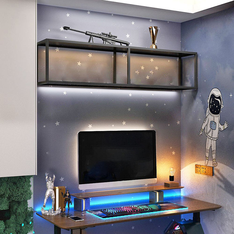 Closed Back Wall Mounted Bookshelf Metal Shelves Included Bookcase in Black